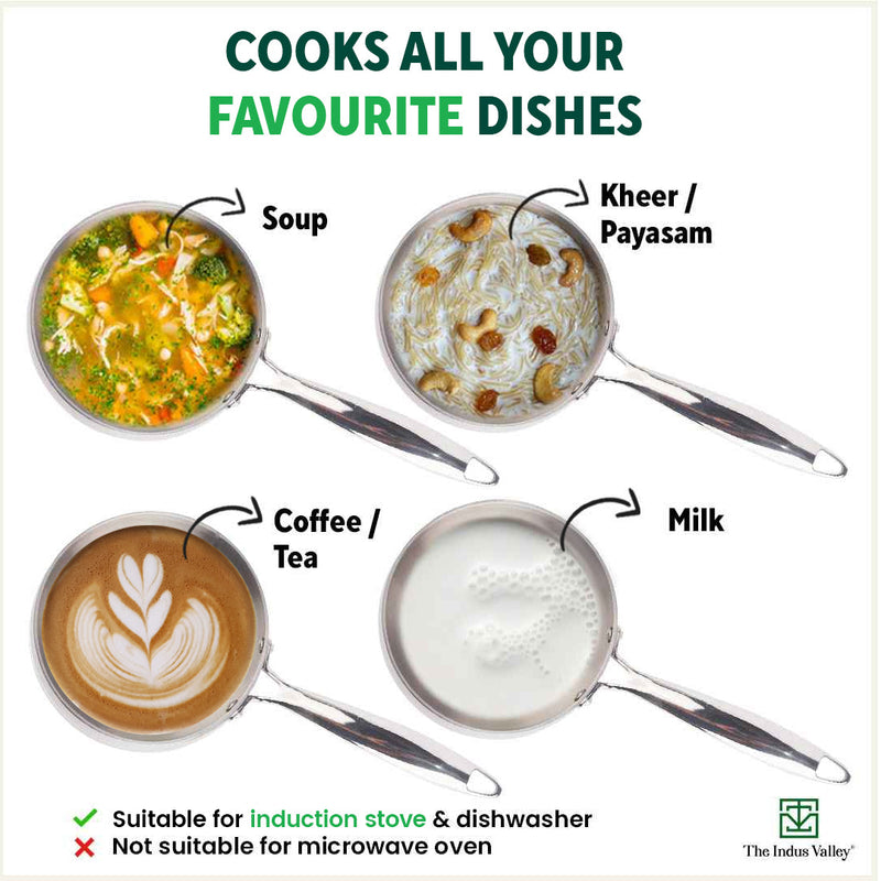 TurboCuk Tri-ply Stainless Steel Saucepan/ Milk/ Tea Pan+ Glass Lid, Premium Quality, 3 Layer Thick Body, 100% Toxin-free, Non-stick,  Induction & Gas, 1.5/3.5L