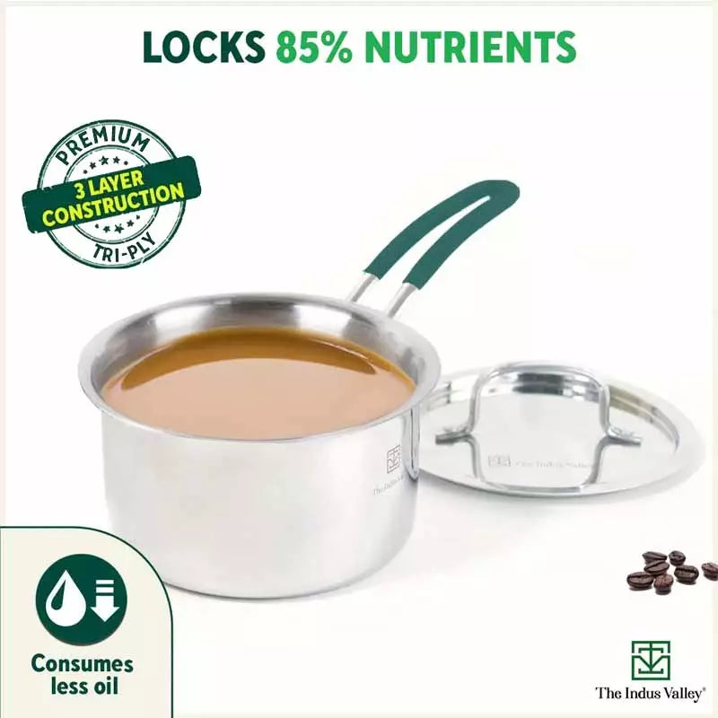 TurboCuk Tri-ply Stainless Steel Tea/Milk Pan/Saucepan+ Steel Lid, Premium Quality, 3 Layer Thick Body, 100% Toxin-free, Non-stick,  Induction & Gas, 1.4/2/3L