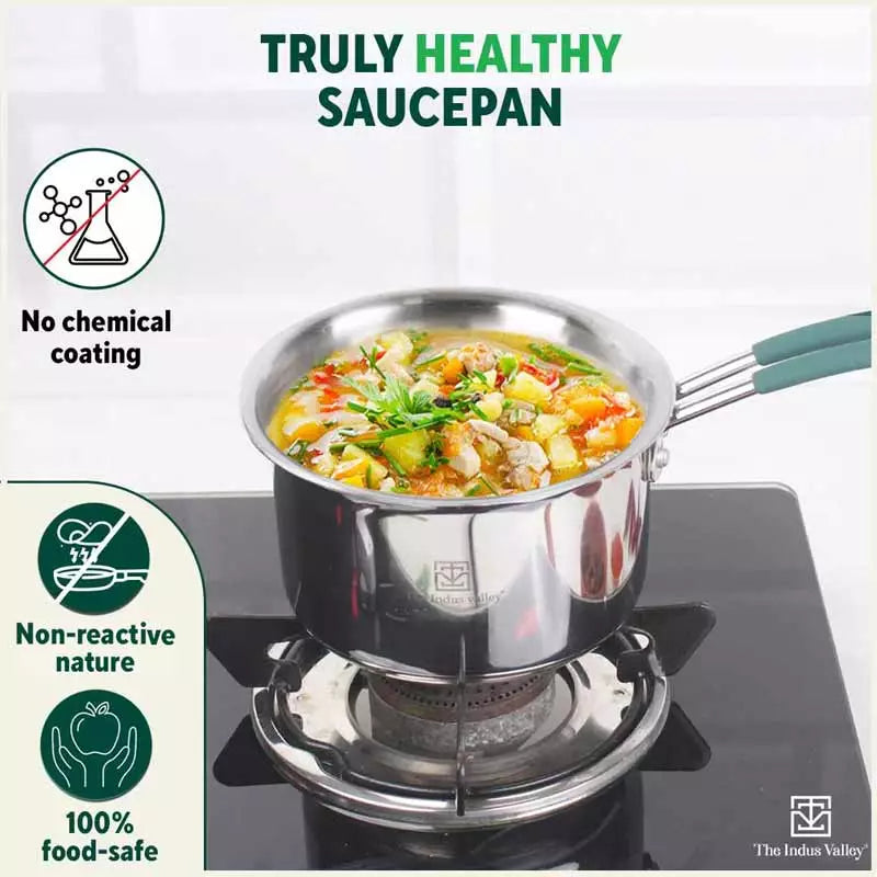 TurboCuk Tri-ply Stainless Steel Tea/Milk Pan/Saucepan+ Steel Lid, Premium Quality, 3 Layer Thick Body, 100% Toxin-free, Non-stick,  Induction & Gas, 1.4/2/3L