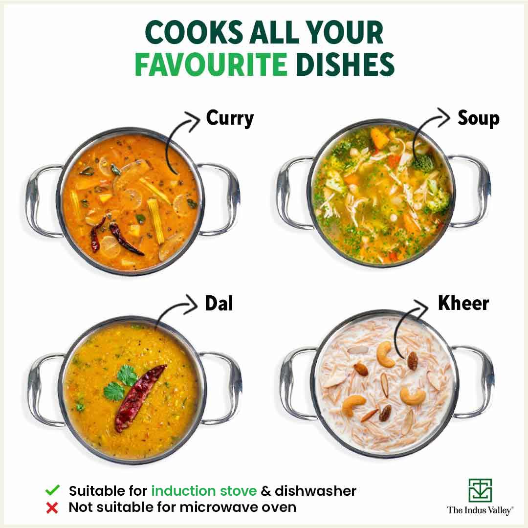 TurboCuk Tri-ply Stainless Steel Casserole/ Cooking Pot/ Sauce Pot+ Steel Lid, Premium Quality, 3 Layer Thick Body, 100% Toxin-free, Non-stick, Induction & Gas, 2.1L