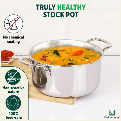 TurboCuk Tri-ply Stainless Steel Casserole/ Cooking Pot/ Sauce Pot+ Steel Lid, Premium Quality, 3 Layer Thick Body, 100% Toxin-free, Non-stick, Induction & Gas, 2.1L