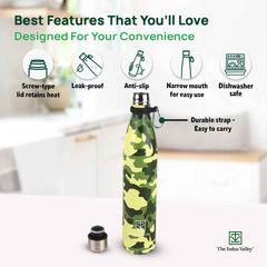 Premium Stainless Steel Camo Printed Vacuum Insulated Water Bottles, Cola Shaped, 1 Litre
