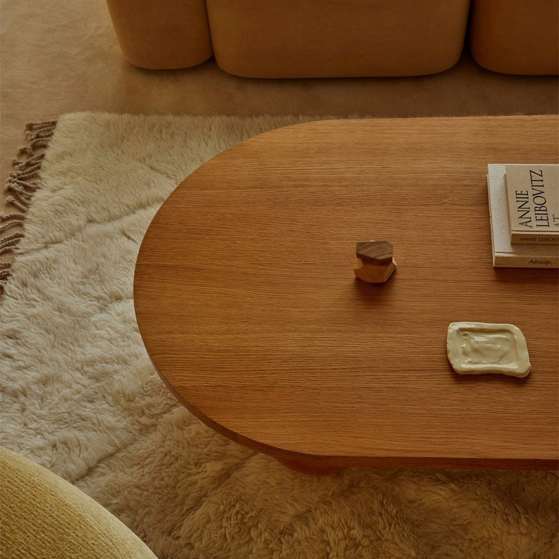 Sphere Solid Wood Oval Coffee Table with Sculptural Ball Legs – Minimalist Living Room Furniture