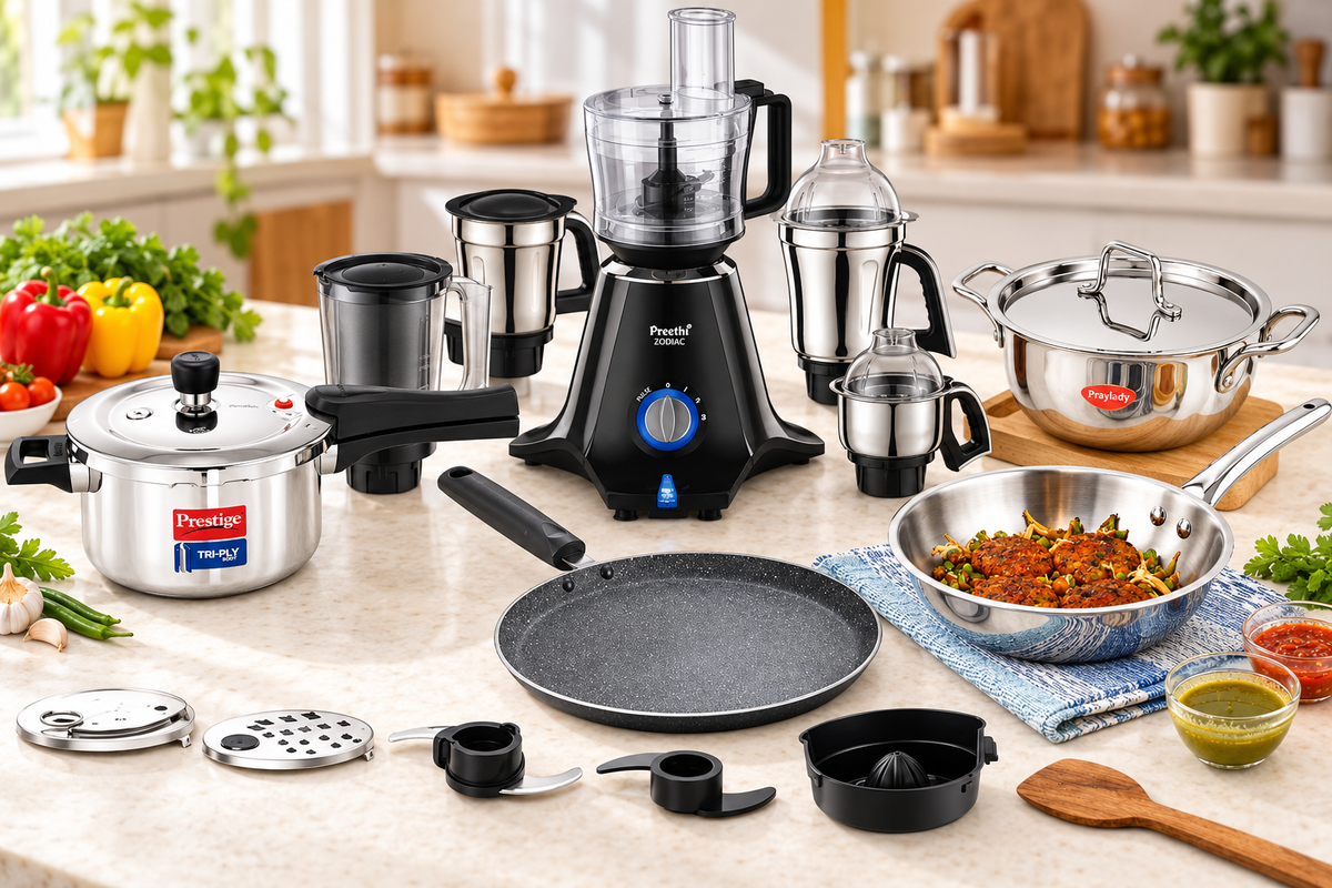 Preethi Complete Kitchen Combo | Preethi Zodiac MG-218 Mixer Grinder + Prestige Svachh Triply 3 L Cooker + Praylady Triply 3 pc Cookware Set + Prestige Granite Dosa Tawa 28 cm-7