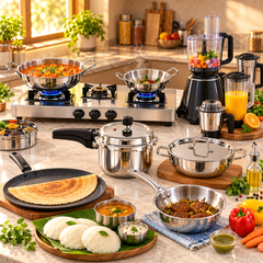 Preethi Complete Kitchen Combo | Preethi Zodiac MG-218 Mixer Grinder + Prestige Svachh Triply 3 L Cooker + Praylady Triply 3 pc Cookware Set + Prestige Granite Dosa Tawa 28 cm-2