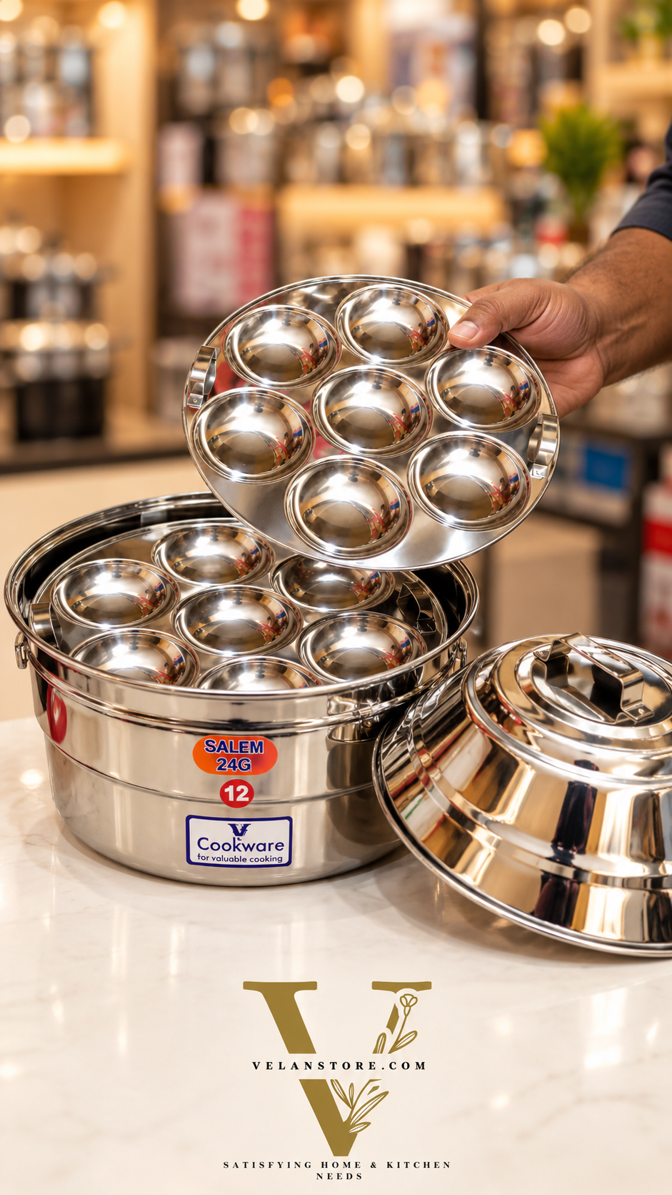 Vcookware स्टेनलेस स्टील चेट्टीनाडु इडली पॉट – नरम और फूली हुई इडली बनाने के लिए पारंपरिक स्टीमर-11