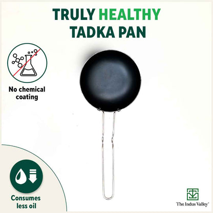 100% Pure Sheet Iron Tadka Pan with Stainless Steel Handle, Pre-seasoned, Toxin-free, Induction