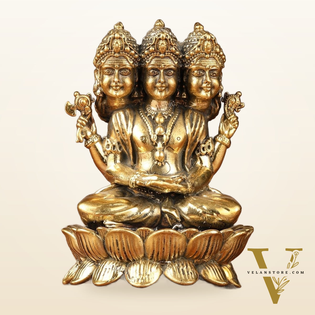 Seated Lord Brahma Lightweight Brass Idol - 3.5-inch