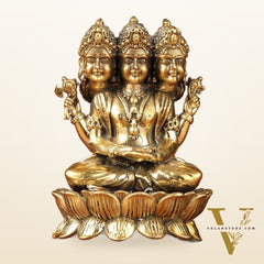 Seated Lord Brahma Lightweight Brass Idol - 3.5-inch