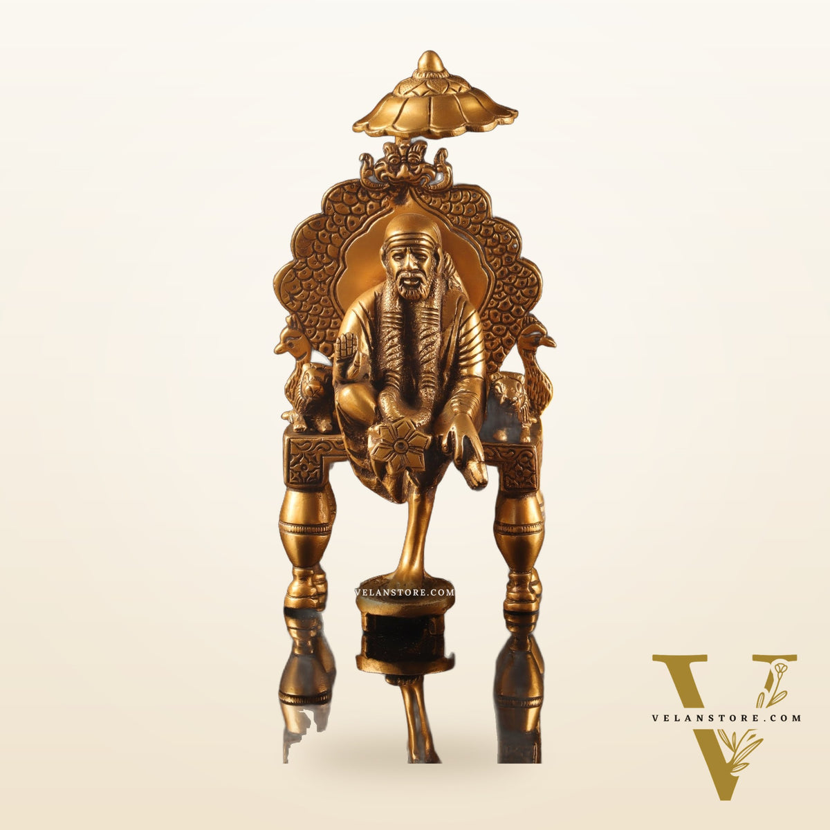Seated Sai Baba Brass Idol | Blessing Mudra | 8" Height