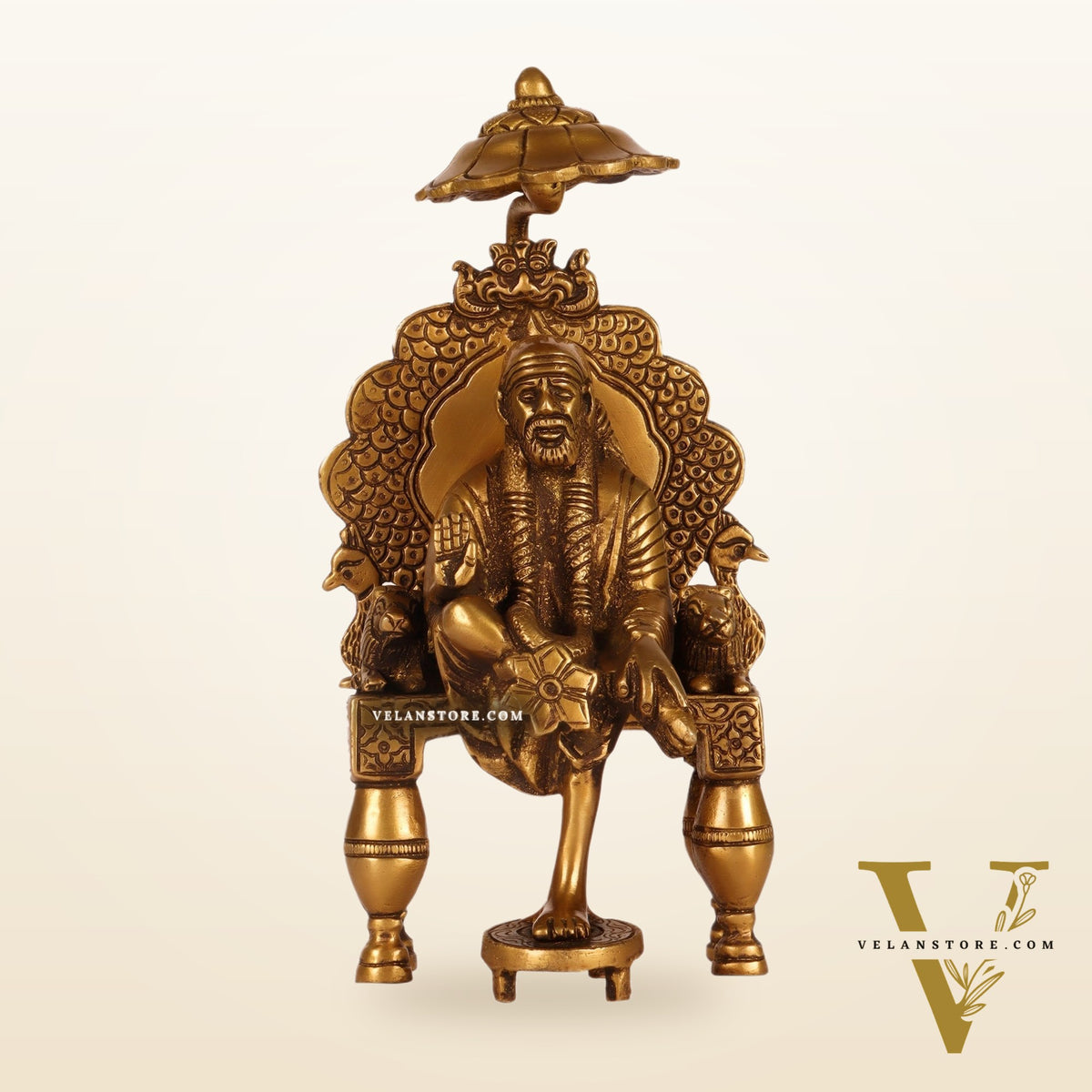 Seated Sai Baba Brass Idol | Blessing Mudra | 8" Height