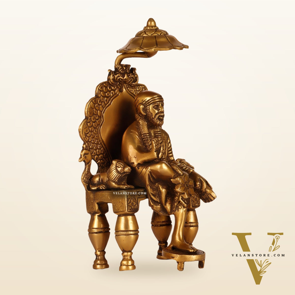 Seated Sai Baba Brass Idol | Blessing Mudra | 8" Height