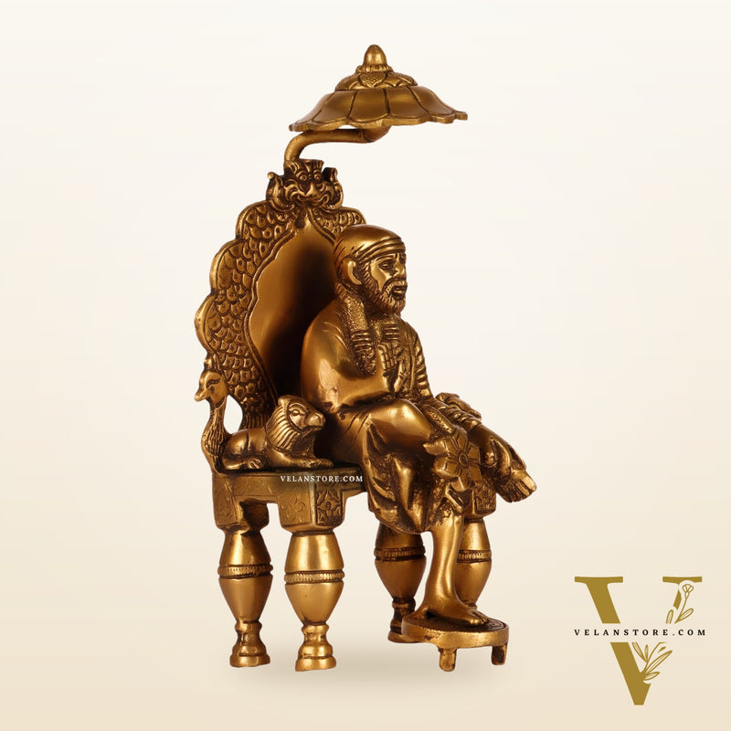 Seated Sai Baba Brass Idol | Blessing Mudra | 8" Height