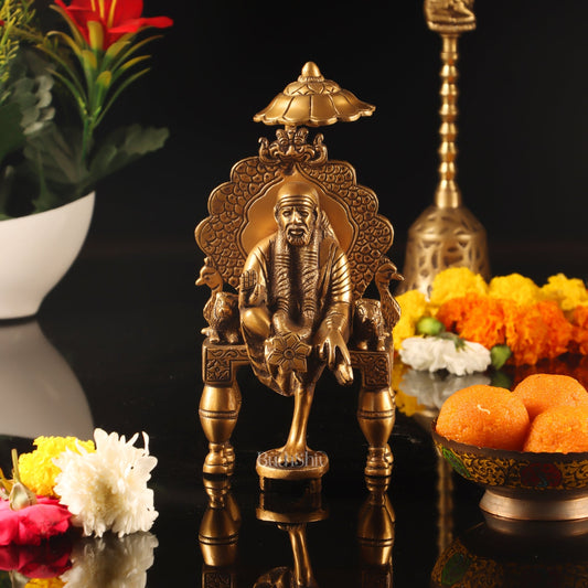 Seated Sai Baba Brass Idol | Blessing Mudra | 8" Height