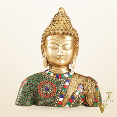 Serene Brass Buddha Bust Statue | Intricate Detailing | 11"