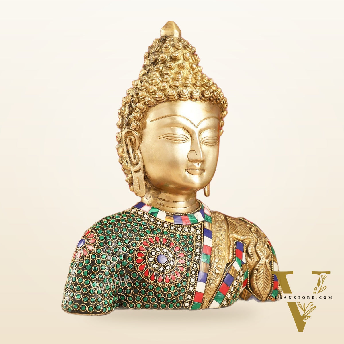 Serene Brass Buddha Bust Statue | Intricate Detailing | 11"