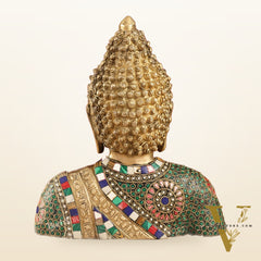 Serene Brass Buddha Bust Statue | Intricate Detailing | 11"