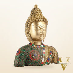 Serene Brass Buddha Bust Statue | Intricate Detailing | 11"