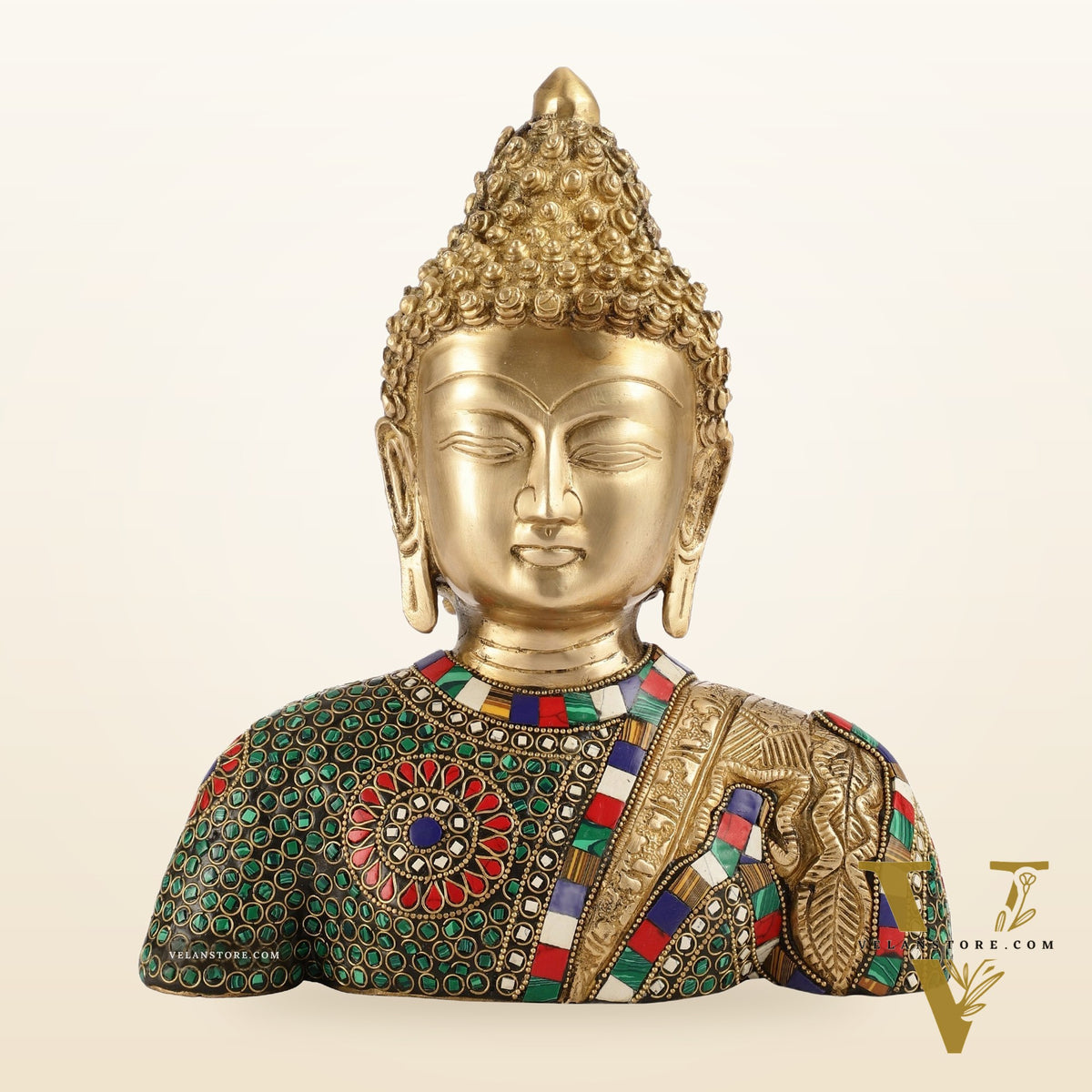 Serene Brass Buddha Bust Statue | Intricate Detailing | 11"
