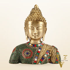 Serene Brass Buddha Bust Statue | Intricate Detailing | 11"