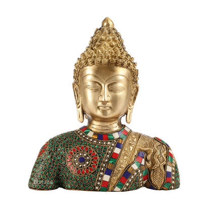 Serene Brass Buddha Bust Statue | Intricate Detailing | 11"