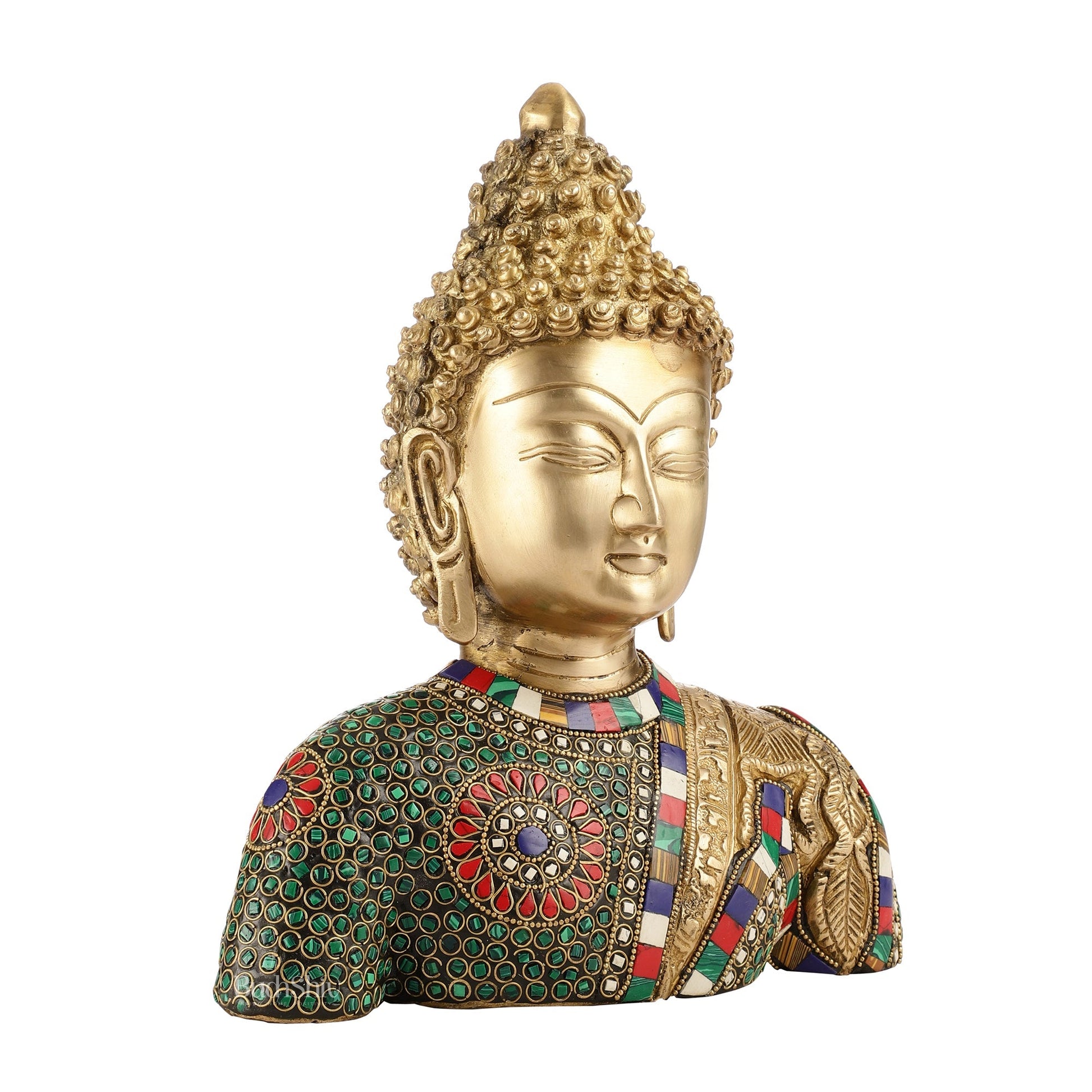 Serene Brass Buddha Bust Statue | Intricate Detailing | 11"