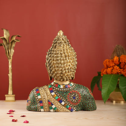 Serene Brass Buddha Bust Statue | Intricate Detailing | 11"