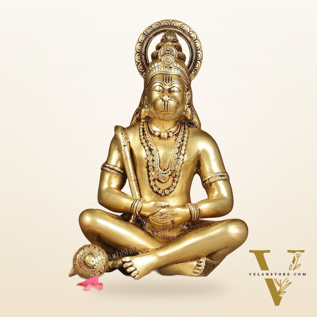 Serene Brass Hanuman Idol in Meditation - 12 inch