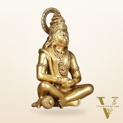 Serene Brass Hanuman Idol in Meditation - 12 inch