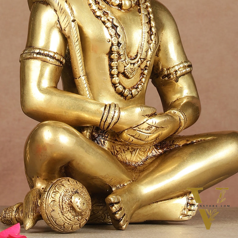 Serene Brass Hanuman Idol in Meditation - 12 inch