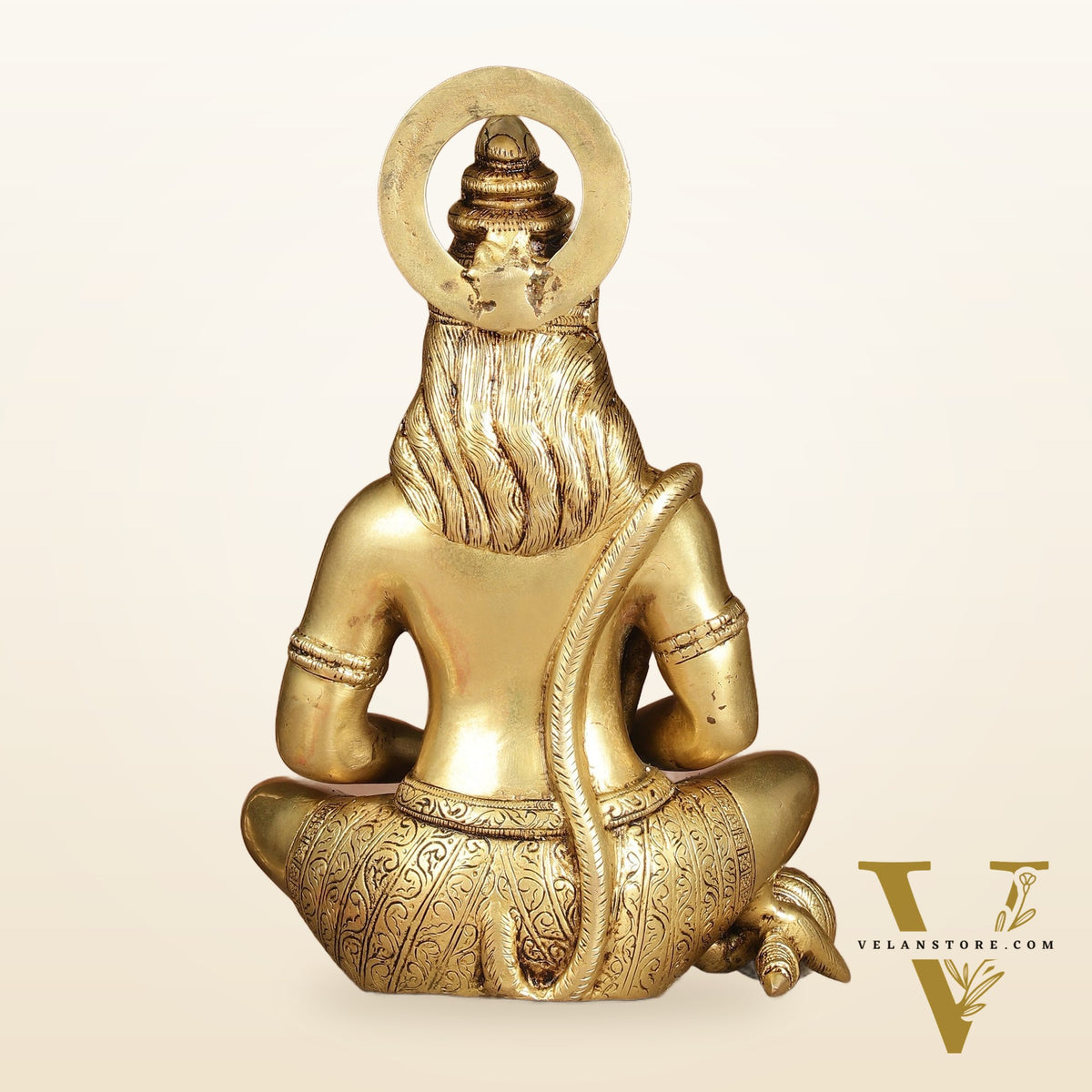 Serene Brass Hanuman Idol in Meditation - 12 inch