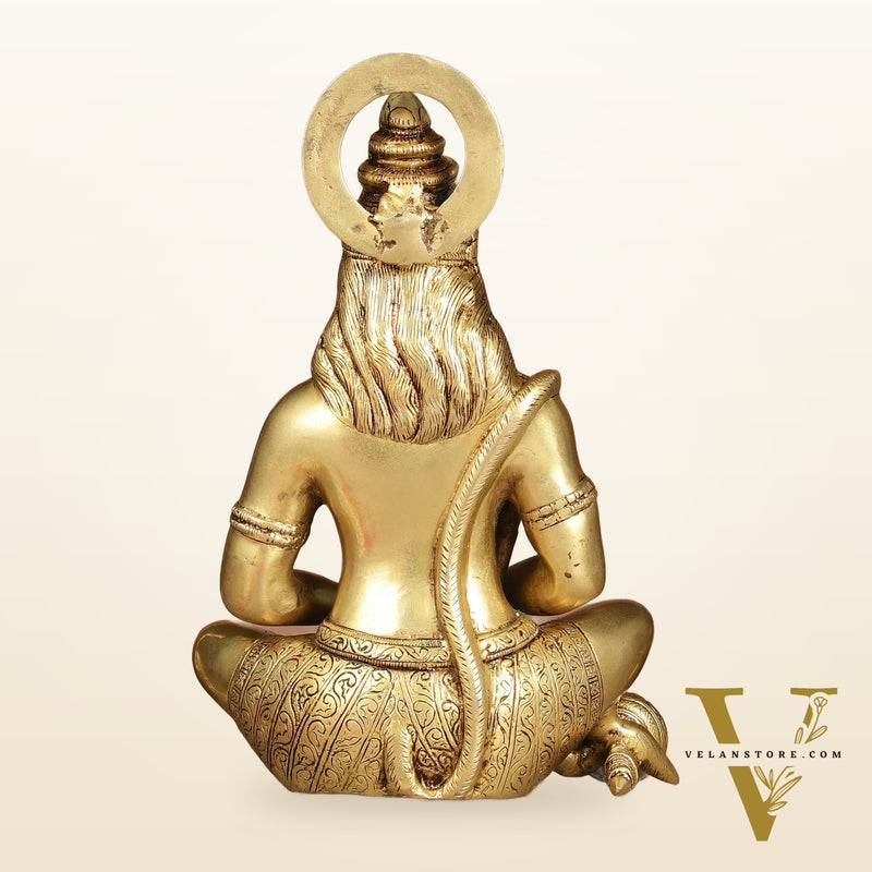 Serene Brass Hanuman Idol in Meditation - 12 inch