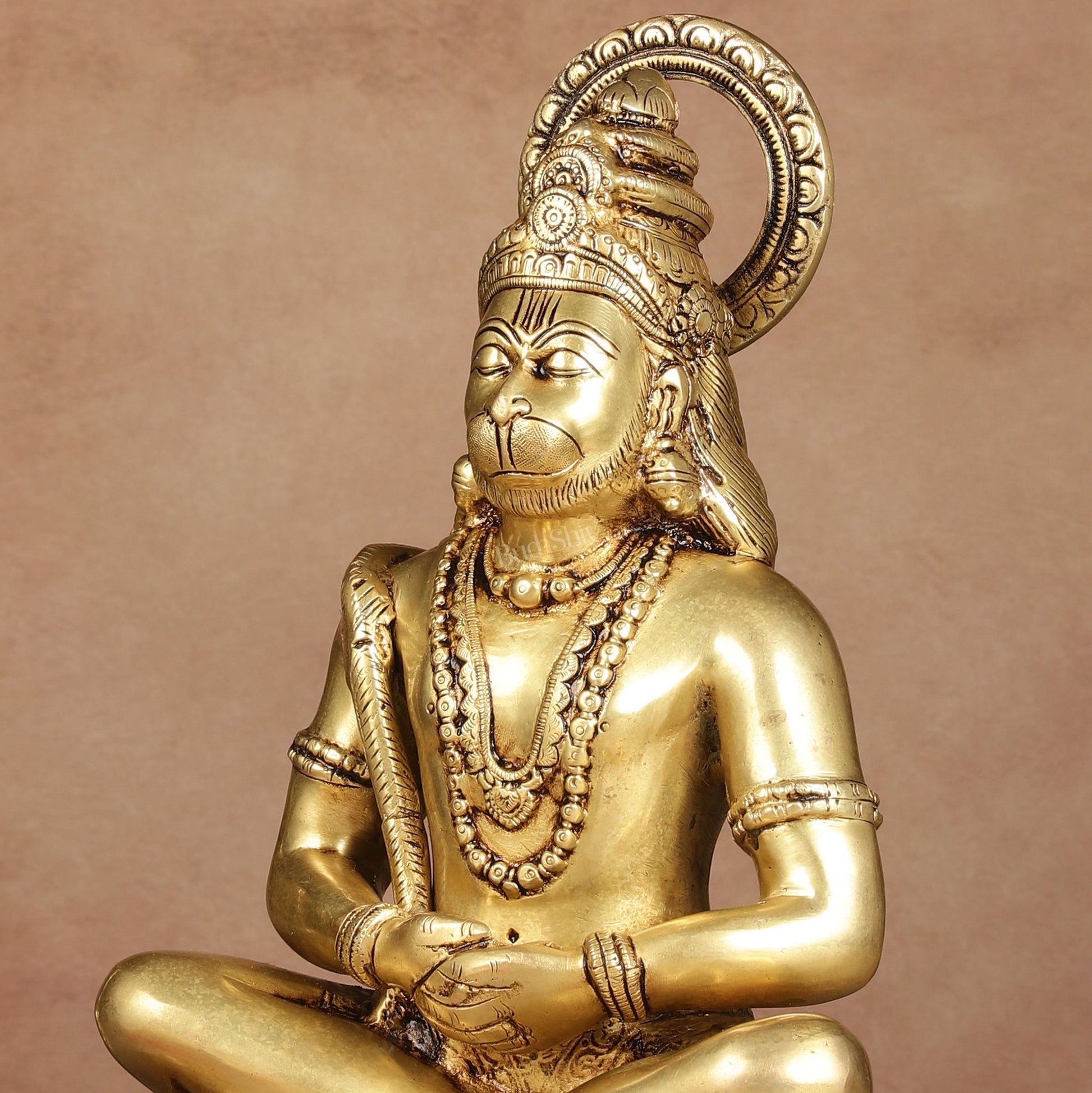 Serene Brass Hanuman Idol in Meditation - 12 inch