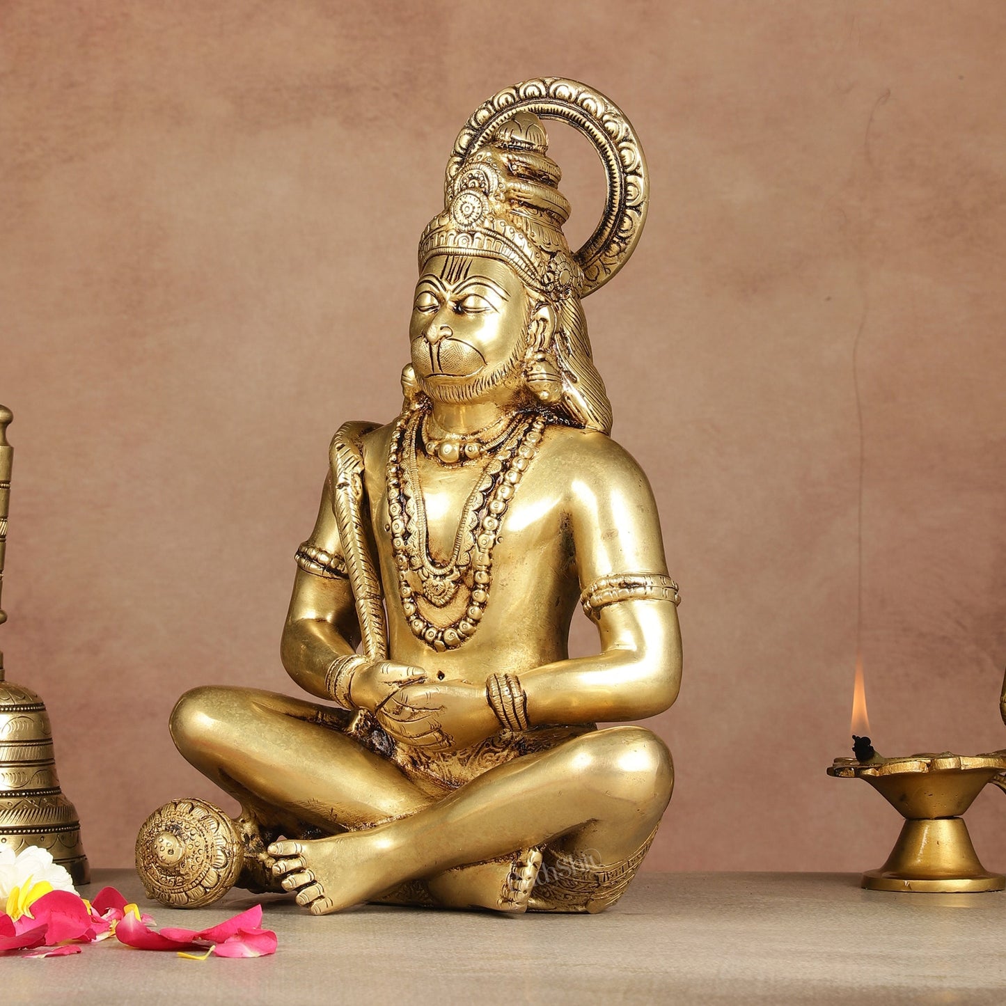 Serene Brass Hanuman Idol in Meditation - 12 inch