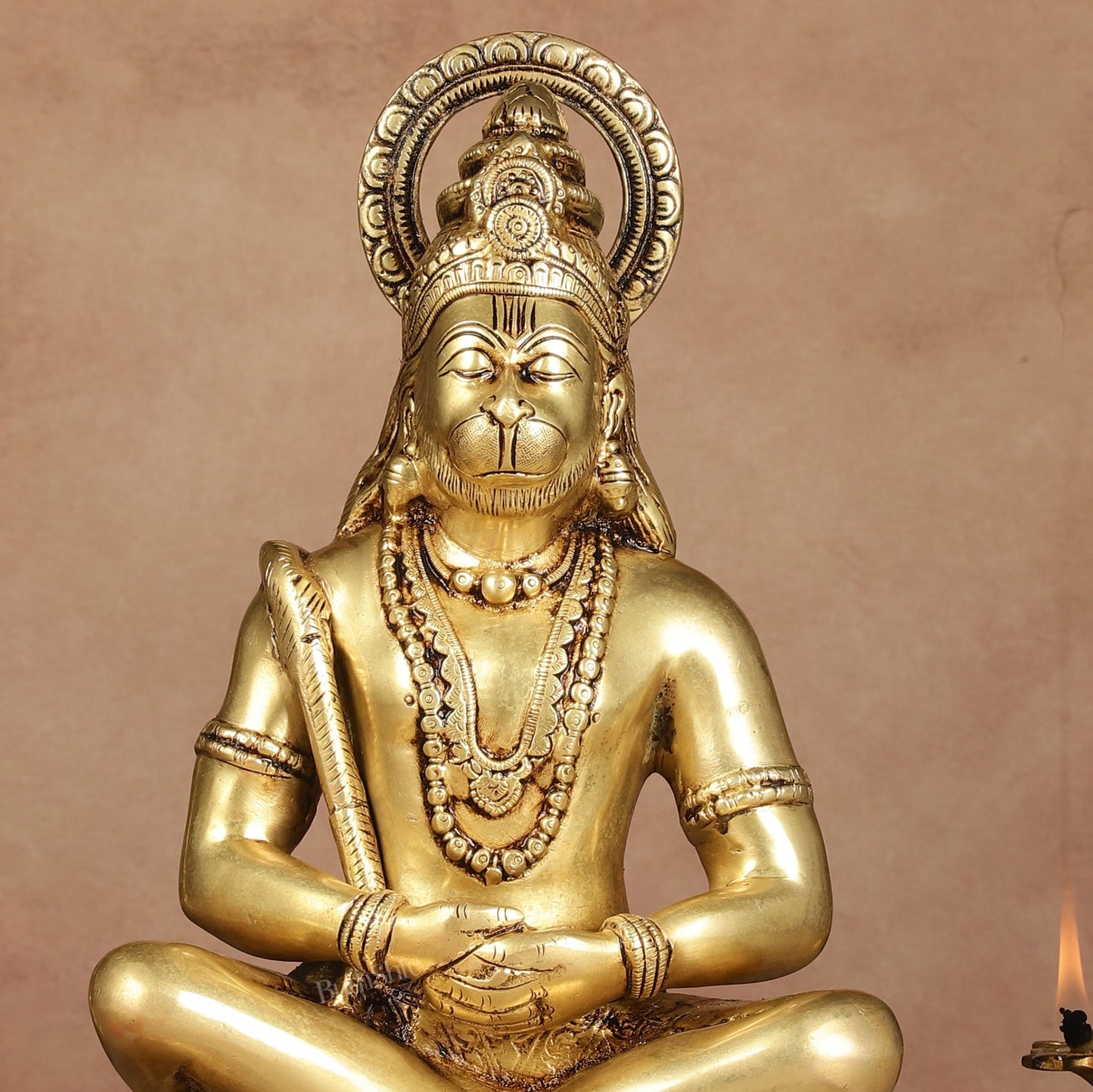 Serene Brass Hanuman Idol in Meditation - 12 inch