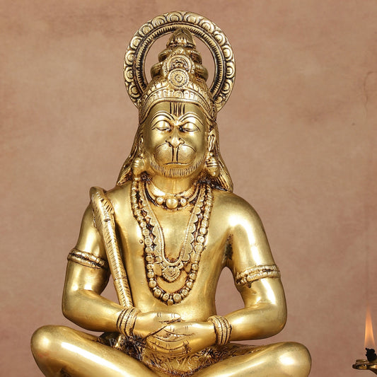 Serene Brass Hanuman Idol in Meditation - 12 inch