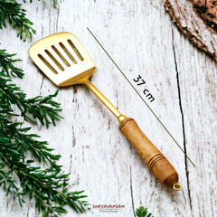 Pure Brass Ladle Set with Wooden Handles - 5 pc