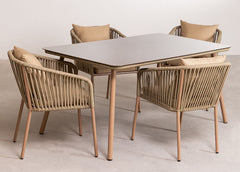 Faustino Outdoor Patio Dining Seating Set 4 Chairs and 1 Table Set Braided & Rope