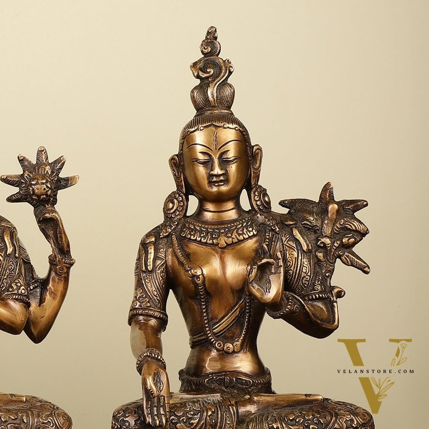 Set of 3 - White Tara, Green Tara and Chenrezig Brass Idols 10.5"