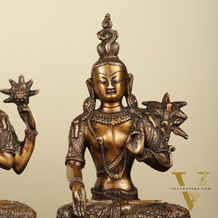 Set of 3 - White Tara, Green Tara and Chenrezig Brass Idols 10.5"