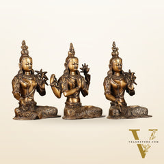 Set of 3 - White Tara, Green Tara and Chenrezig Brass Idols 10.5"