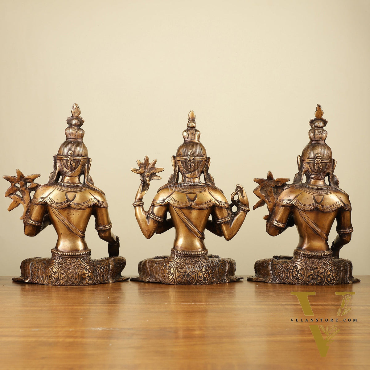 Set of 3 - White Tara, Green Tara and Chenrezig Brass Idols 10.5"