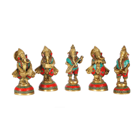 Set of 5 Musical Ganesha Idols - Playing Different Instruments 6"
