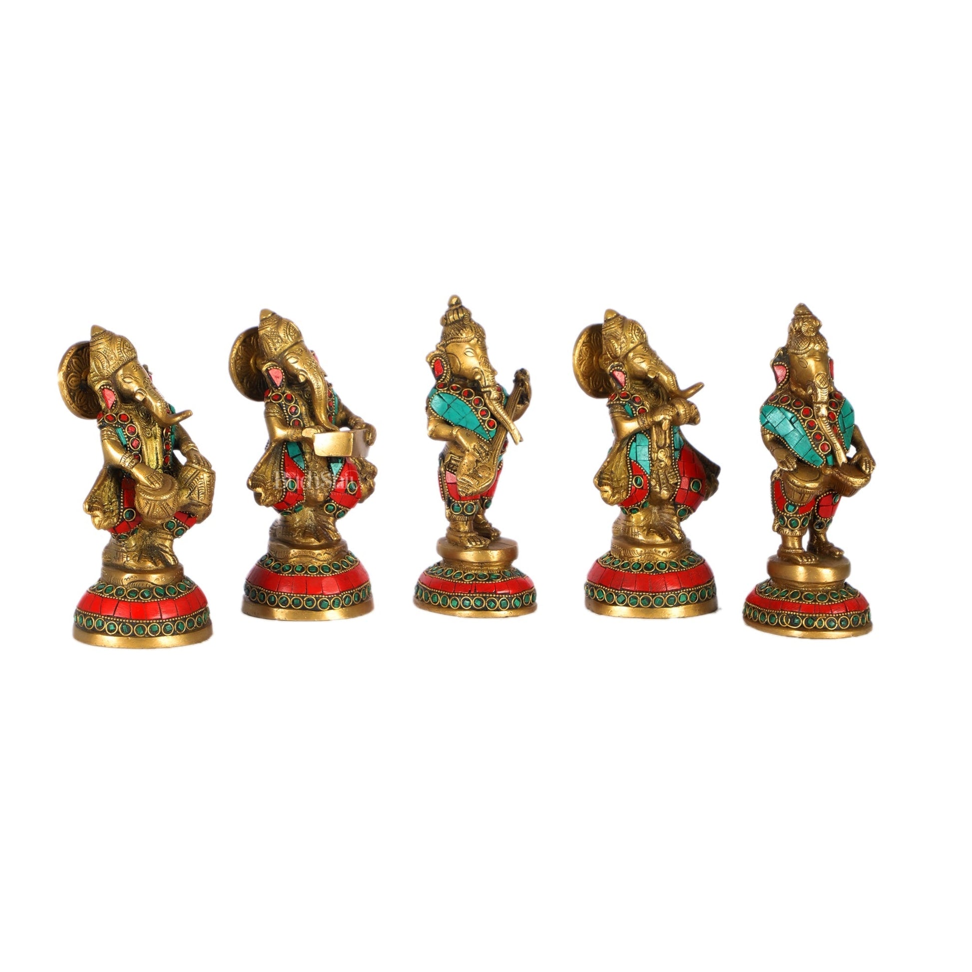 Set of 5 Musical Ganesha Idols - Playing Different Instruments 6"