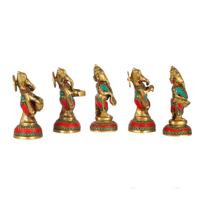Set of 5 Musical Ganesha Idols - Playing Different Instruments 6"