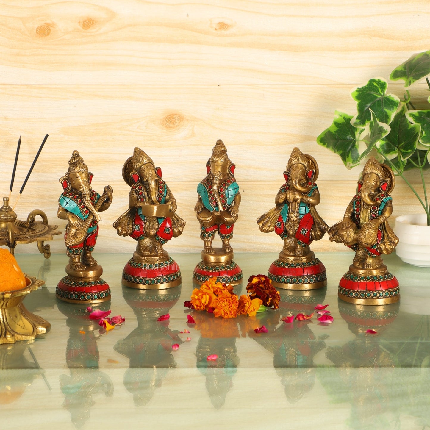 Set of 5 Musical Ganesha Idols - Playing Different Instruments 6"