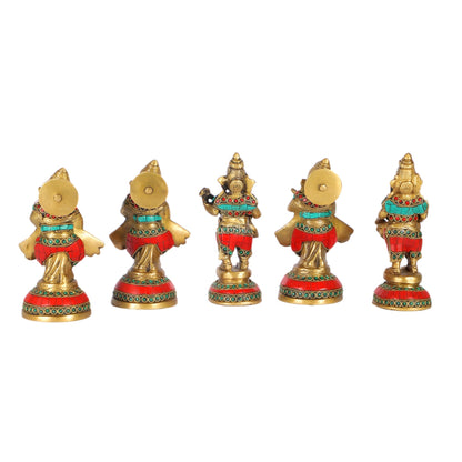 Set of 5 Musical Ganesha Idols - Playing Different Instruments 6"