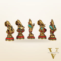 Set of 5 Musical Ganesha Idols - Playing Different Instruments 6"