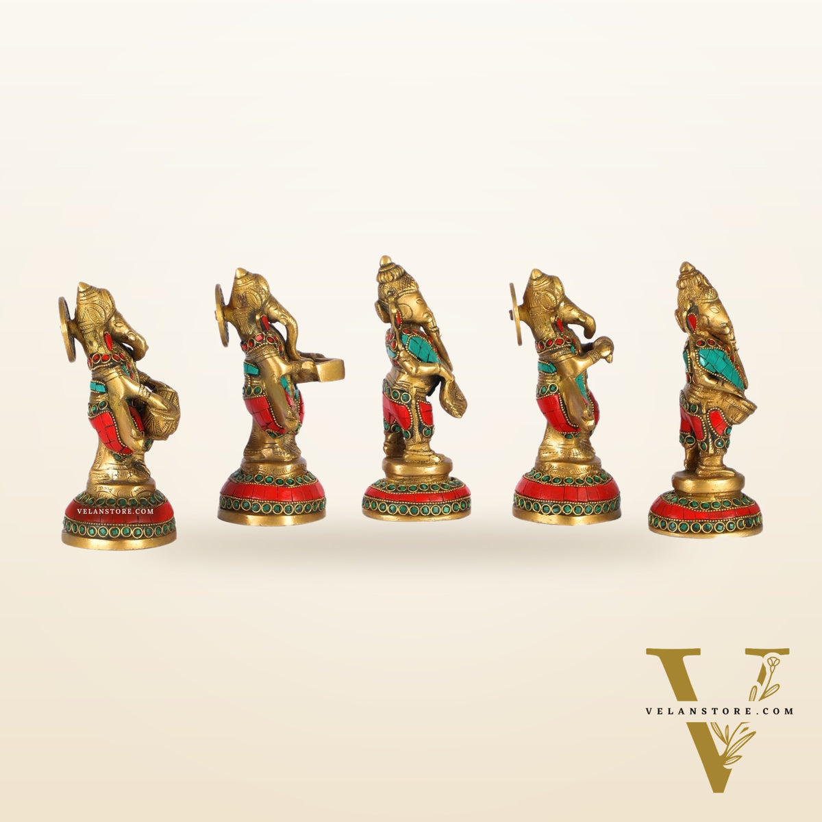 Set of 5 Musical Ganesha Idols - Playing Different Instruments 6"