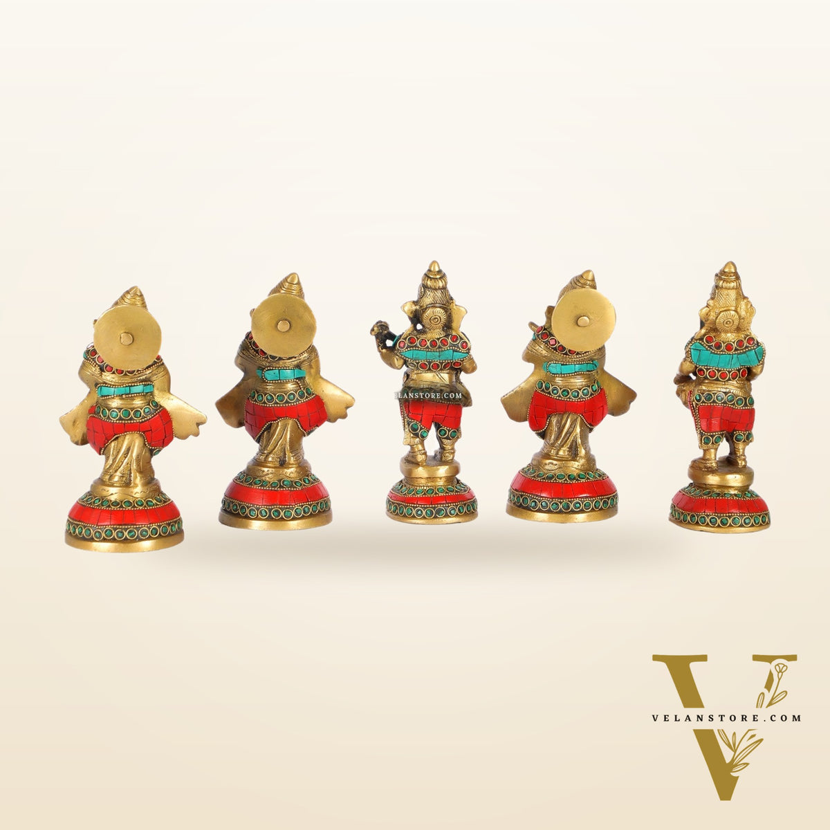 Set of 5 Musical Ganesha Idols - Playing Different Instruments 6"